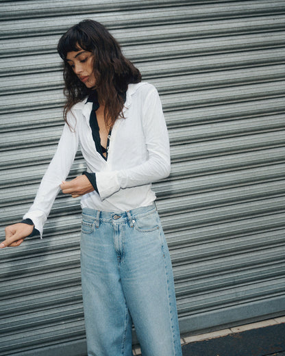 Luma long sleeve polo shirt in tissue cotton